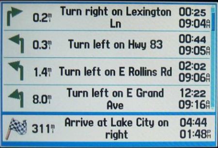 GPSmap 276C route info screen
