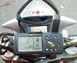 GPS V on a RAM mount on a Cagiva Raptor 1000